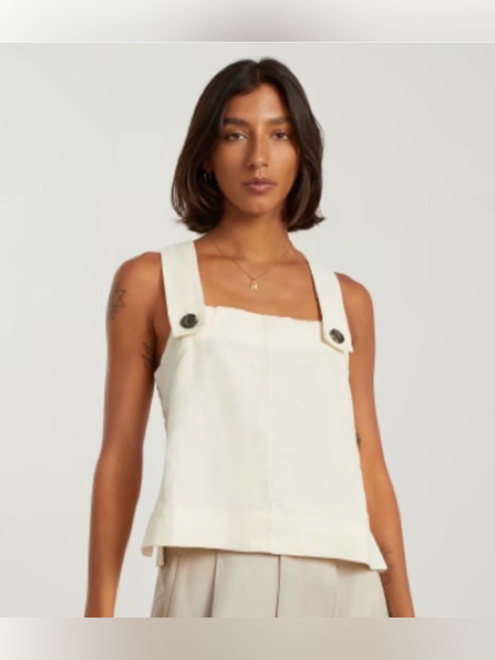 NWT Everlane The Apron Linen Tank Buttons Ivory Women’s Size 10 Med Comfort